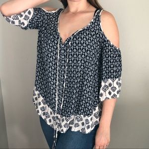 Off-shoulder white/blue blouse